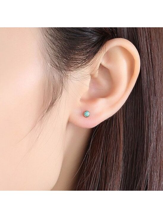 Jewelry - 925 Sterling Silver 3mm Round Opal Stud Earrings